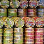 canned goods, cans, canned food, finished products, meal, tin can, fish, can, shelf, food, supermarket, sardines, potted, rifle, nature, packaging